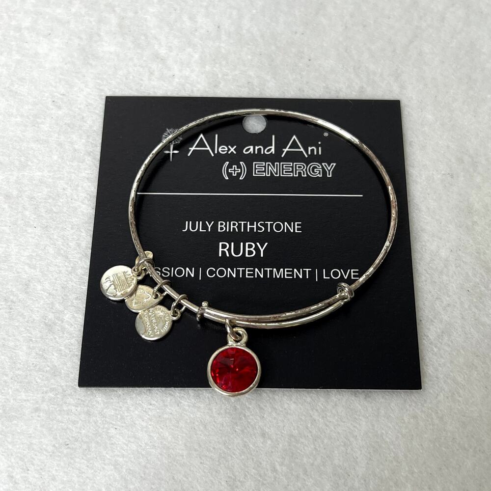 Alex and Ani Silver July Birthstone Ruby Charm Bangle Bracelet